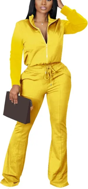 2 Piece Outfits for Women Long Sleeve Zipup Jacket Wide Leg Pants Retro Pure Color Tracksuit Sport Set Wine Red