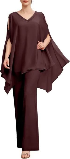 2 Pieces Jumpsuit/Pantsuit Separates V Neck Mother of The Bride Pant Suits Wedding Guest Dresses