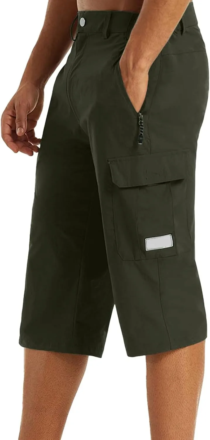 3/4 Cargo Shorts for Men Lightweight Outdoor Climbing Hiking Walking Capri Work Shorts with Multi Pockets Athletic Gym Shorts