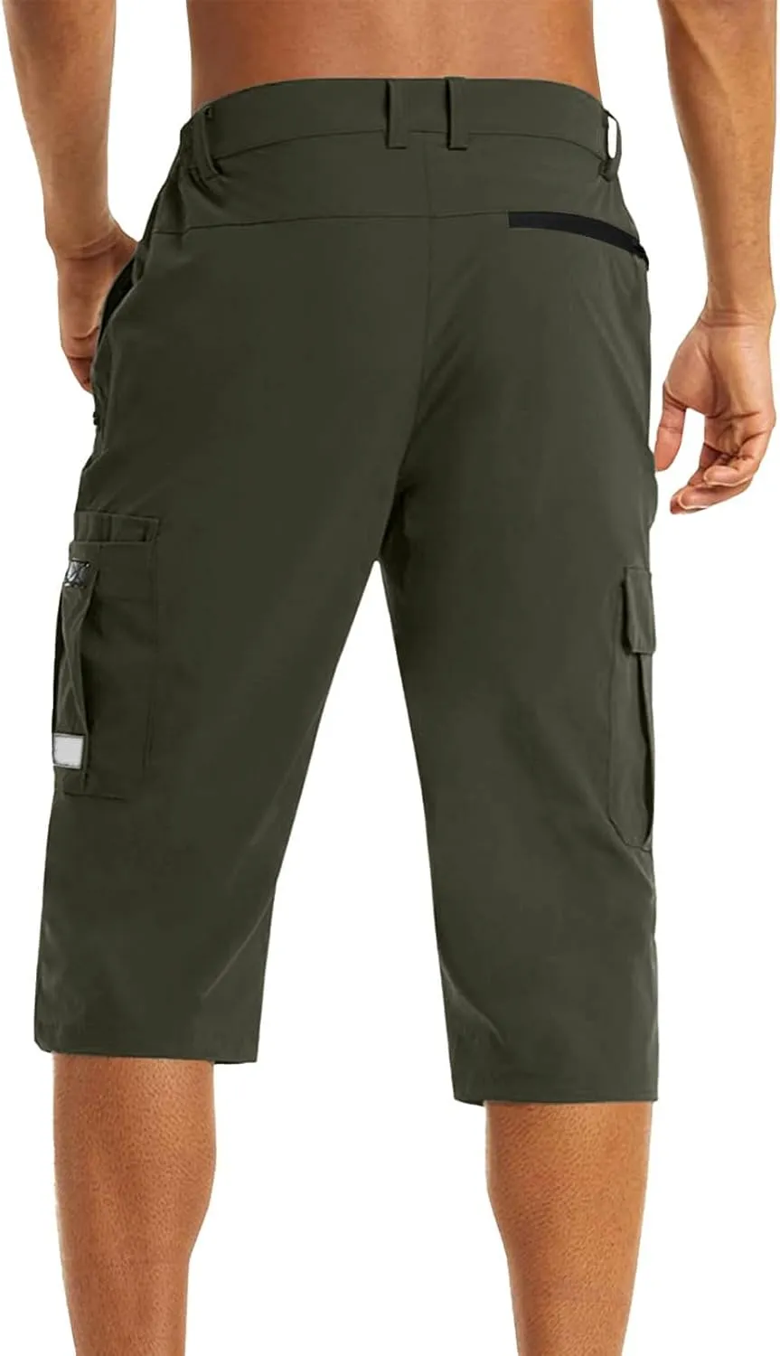 3/4 Cargo Shorts for Men Lightweight Outdoor Climbing Hiking Walking Capri Work Shorts with Multi Pockets Athletic Gym Shorts