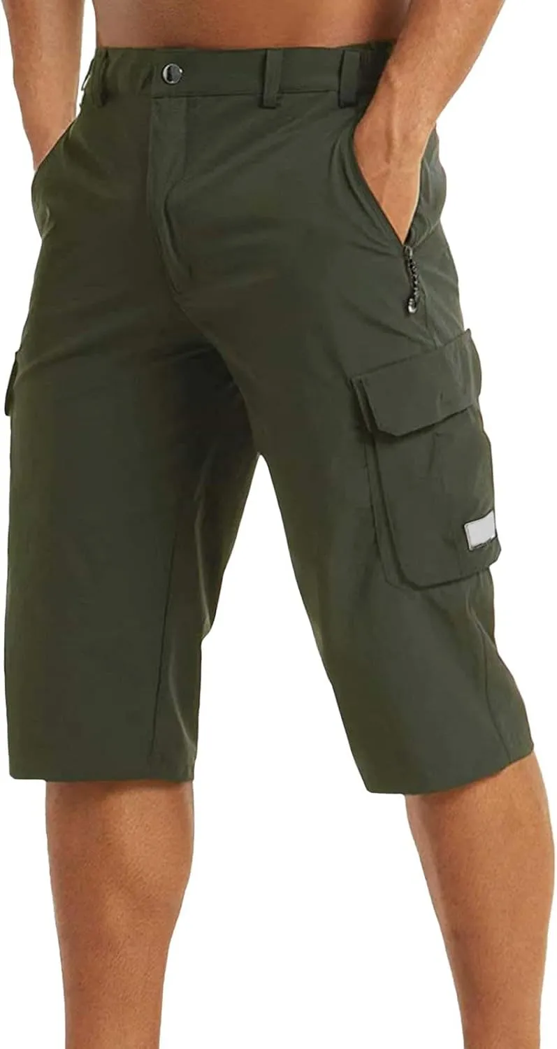 3/4 Cargo Shorts for Men Lightweight Outdoor Climbing Hiking Walking Capri Work Shorts with Multi Pockets Athletic Gym Shorts