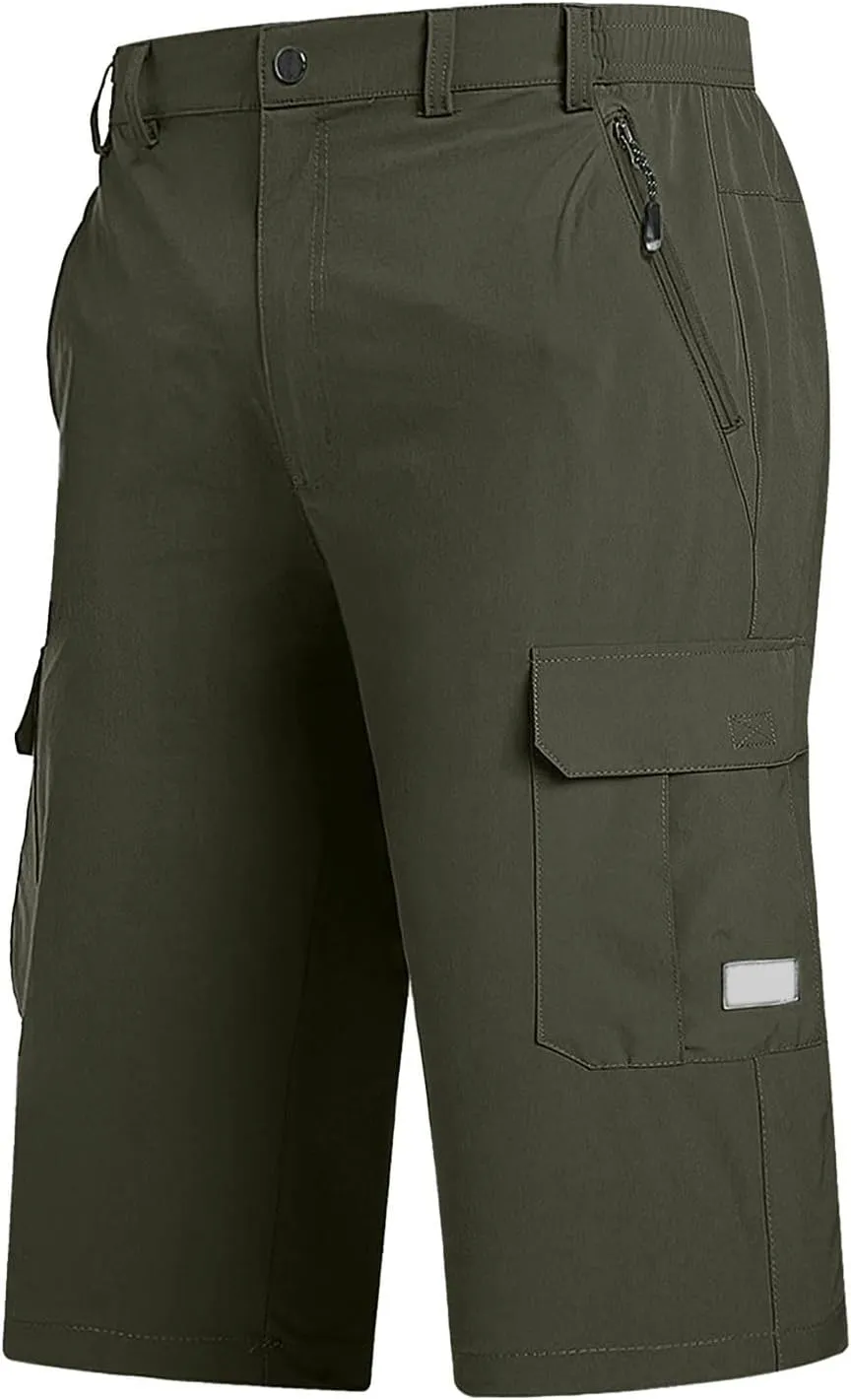 3/4 Cargo Shorts for Men Lightweight Outdoor Climbing Hiking Walking Capri Work Shorts with Multi Pockets Athletic Gym Shorts