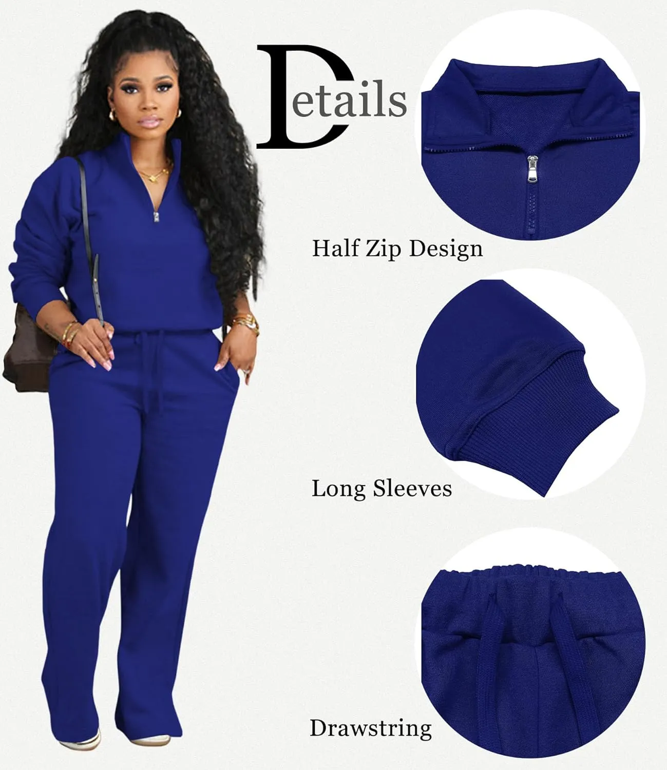 Adogirl Women 2 Piece Outfits Sweatsuit Set Fall Long Sleeve Half Zip Sweatshirt Wide Leg Sweatpants Tracksuit Lounge Sets