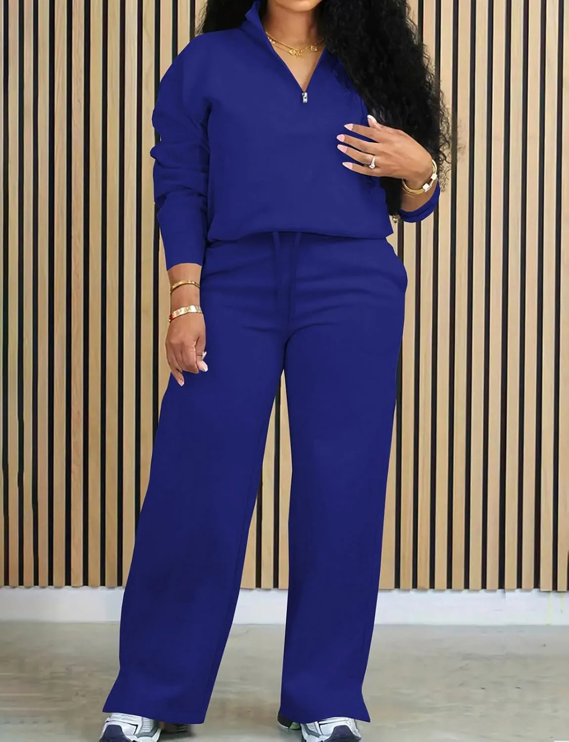Adogirl Women 2 Piece Outfits Sweatsuit Set Fall Long Sleeve Half Zip Sweatshirt Wide Leg Sweatpants Tracksuit Lounge Sets