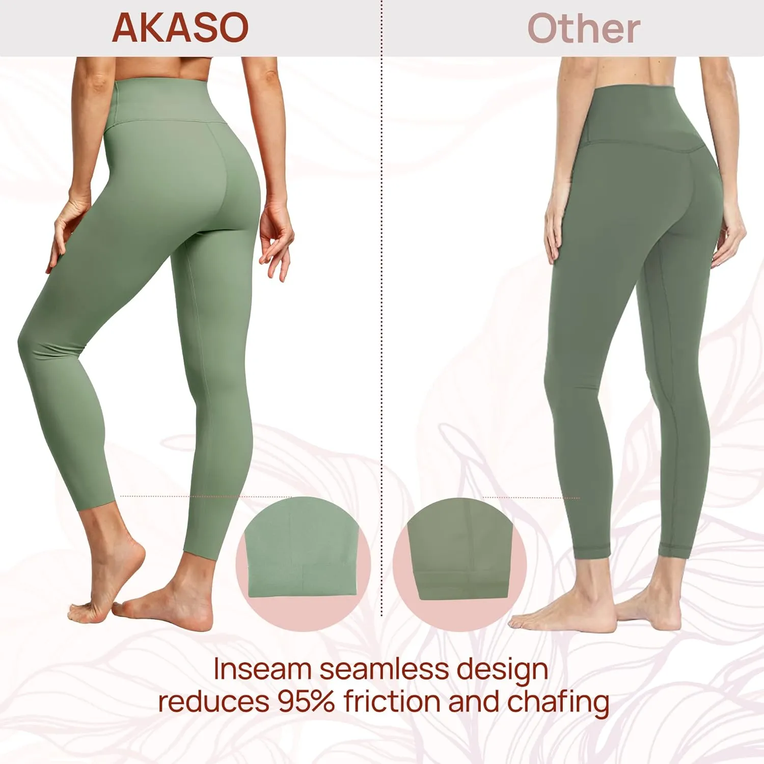 AKASO Womens High Waisted Yoga Pants, 7/8 Length Workout Leggings Naked Feeling Tummy Control Tights