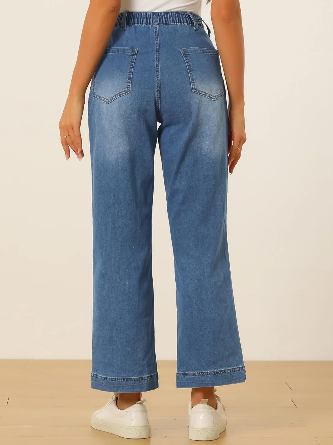 Allegra K Wide Leg Jeans for Women's High Waisted Stretchy Straight Leg Jeans Buttoned Loose Denim Pants