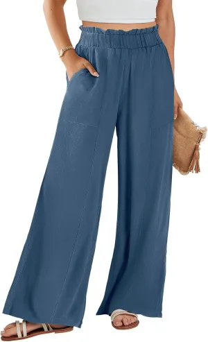 ANRABESS Womens Linen Pants 2025 Summer Casual Loose Wide Leg Palazzo Pants High Waist Flowy Beach Trousers Work Outfits