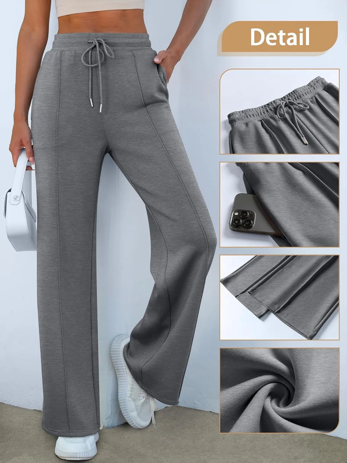 ANRABESS Women's Wide Leg Sweatpants High Waist Baggy Flared Pants Drawstring Athletic Joggers Sweat Pants