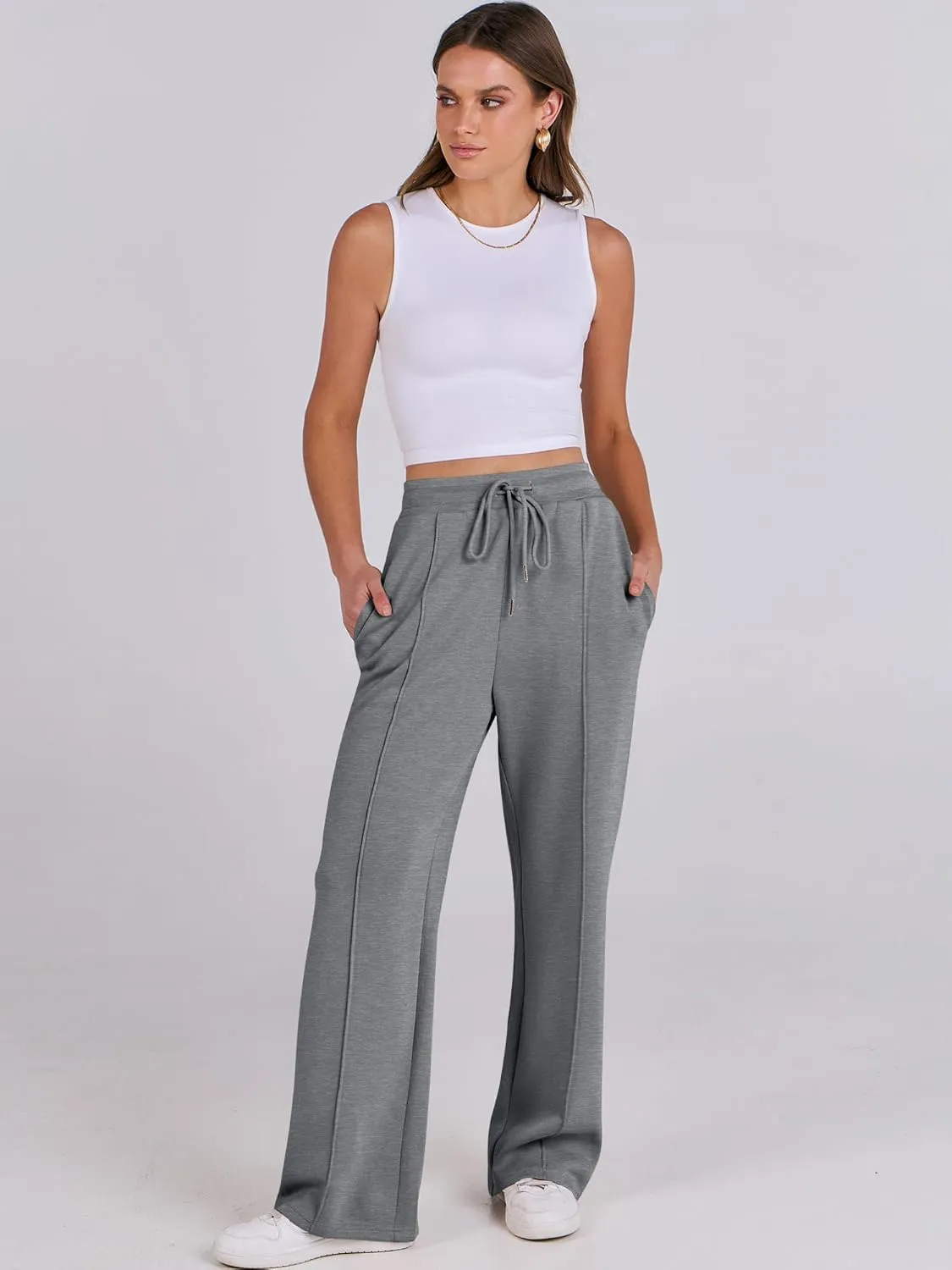 ANRABESS Women's Wide Leg Sweatpants High Waist Baggy Flared Pants Drawstring Athletic Joggers Sweat Pants