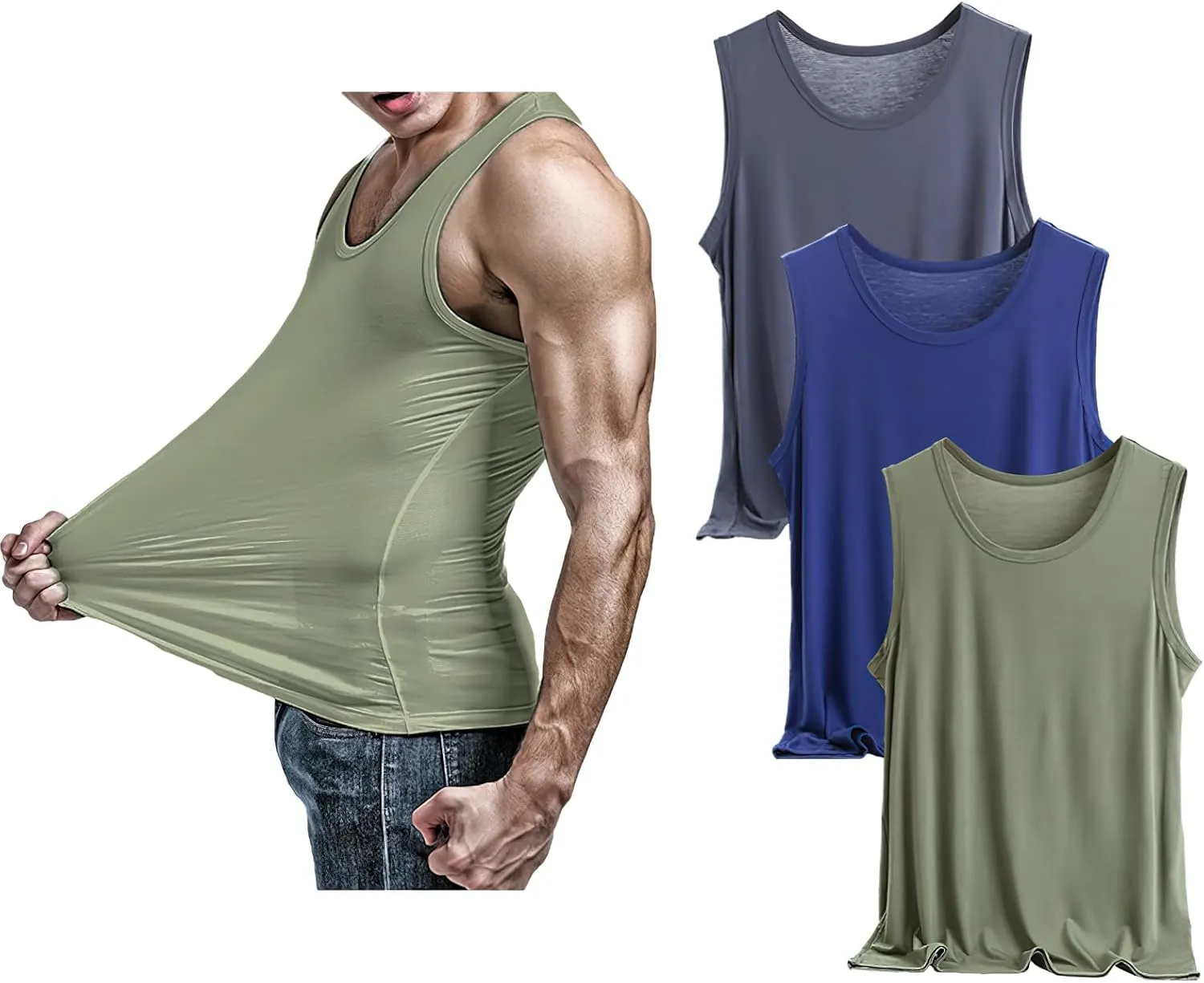 ANUFER Mens Plus Size 3 Pack Soft Stretchy Vests Tank Tops Plain Sleeveless Undershirts Gym Workout Tops