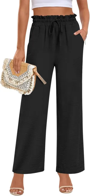 Anymeet Womens Cute Pants Wide Leg Casual Loose Fit High Waist Lounge Pants with Pockets