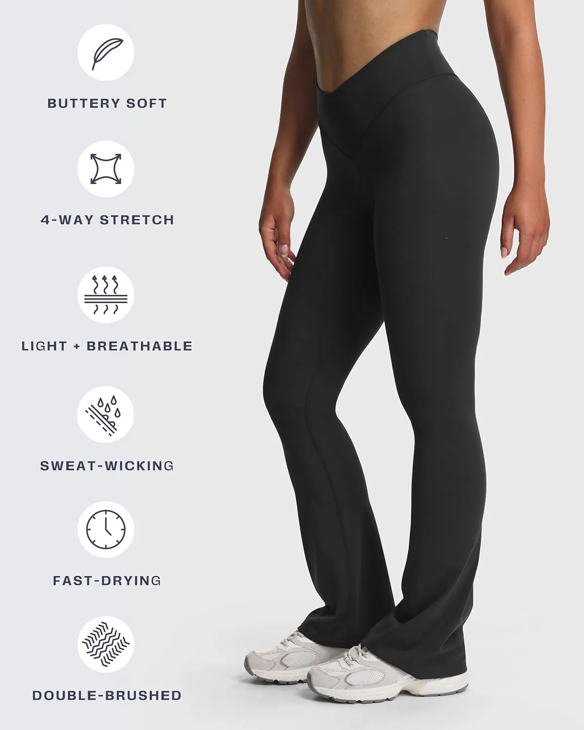 Aoxjox Workout Vanity Flare Leggings for Women High Waisted Athletic Running V Waist Hidden Scrunch Wide Leg Yoga Pants 32"