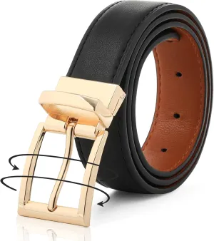 AWAYTR Reversible Leather Belt for Women - Two Color-in-One Belt for Women Men Belt with Rotated Buckle for Jeans Dress