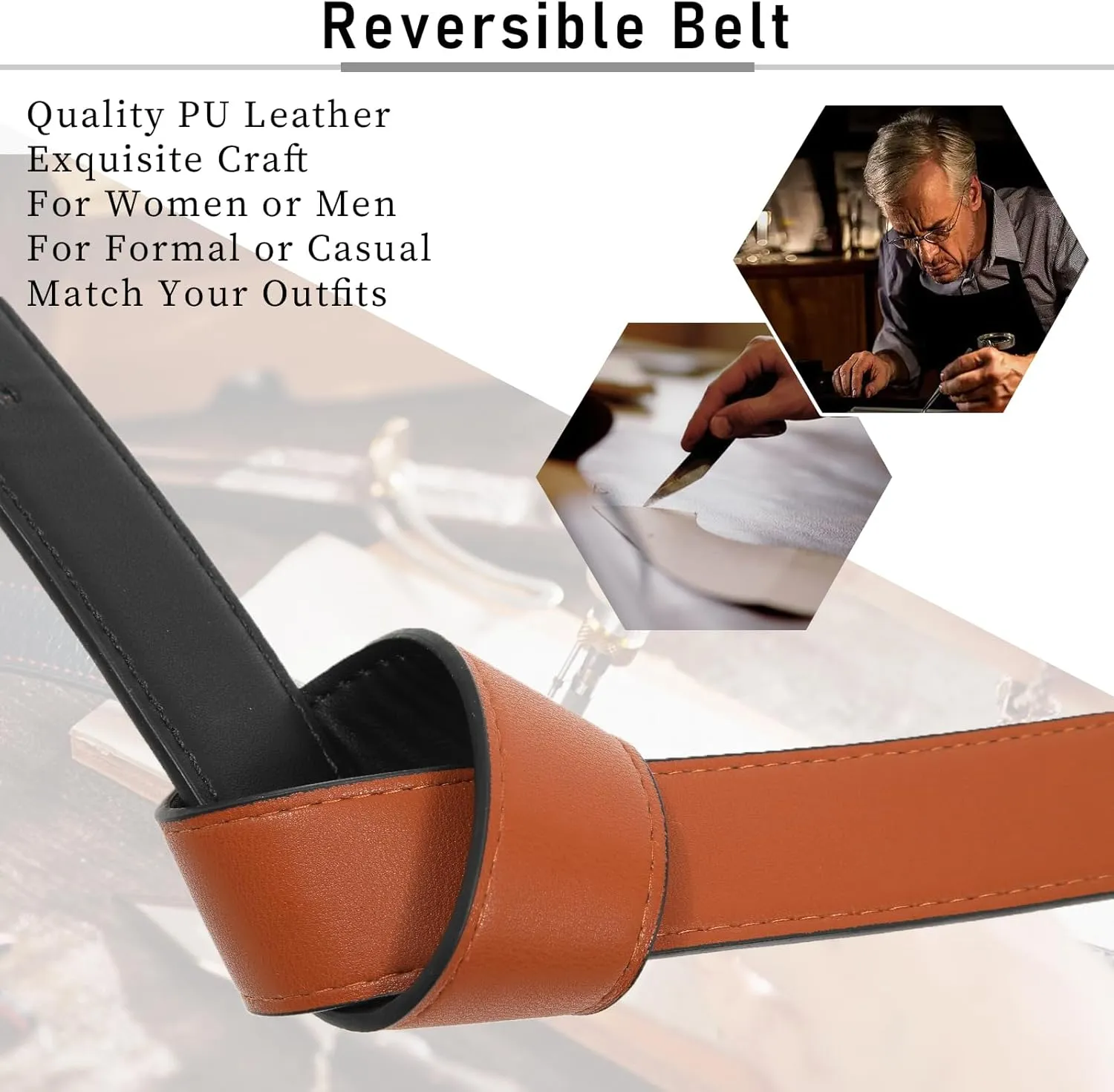 AWAYTR Reversible Leather Belt for Women - Two Color-in-One Belt for Women Men Belt with Rotated Buckle for Jeans Dress