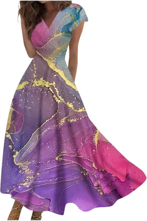 Azeralia Summer Dresses for Women 2024 Short Sleeve Dresses for Women 2024 Elegant Wedding Guest Dress Party Dress for Women