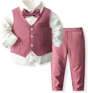 Baby Boys' 4-Piece Gentleman Suit Set with Shirt, Vest, Bowtie and Pants Outfits