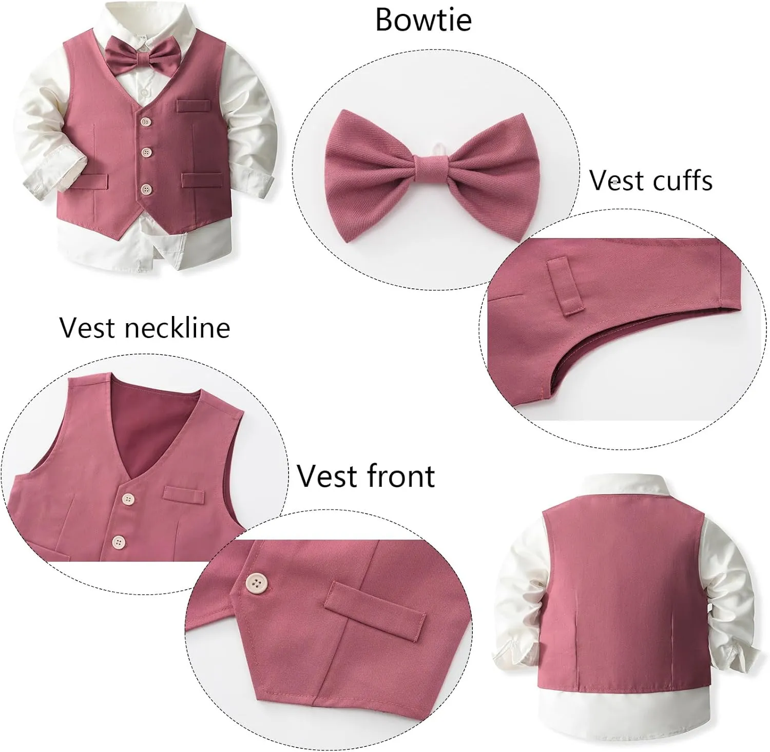 Baby Boys' 4-Piece Gentleman Suit Set with Shirt, Vest, Bowtie and Pants Outfits