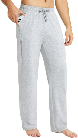 baleaf Men's Sweatpants Casual Lounge Cotton Pajama Yoga Pants Open Bottom Straight Leg Male Sweat Pants with Pockets
