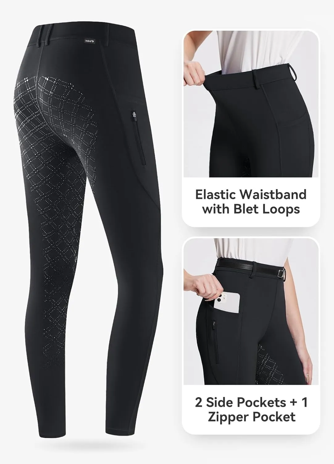 baleaf Womens Horse Riding Pants Equestrian Full Seat Breeches Horseback Tights Silicone Zipped Pocket