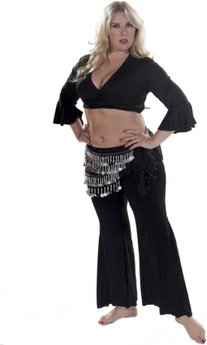 Belly Dance Plus Sized Spandex Harem Pants, Top & Hip Scarf Costume Set | Raqs Choli
