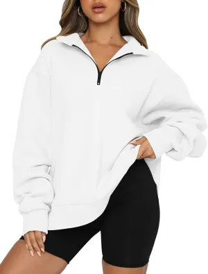 Blansdi Womens Sweatshirts Oversized Half Zip Long Sleeve Solid Color Drop Shoulder Pullover Jacket Trendy Hoodie Outfits