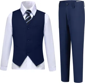 Boys Suits Slim Fit 4 Piece Formal Dresswear Suit for Kids Tuxedo Wedding Set Toddler Boy Dress with Vest Shirt Pants and Tie