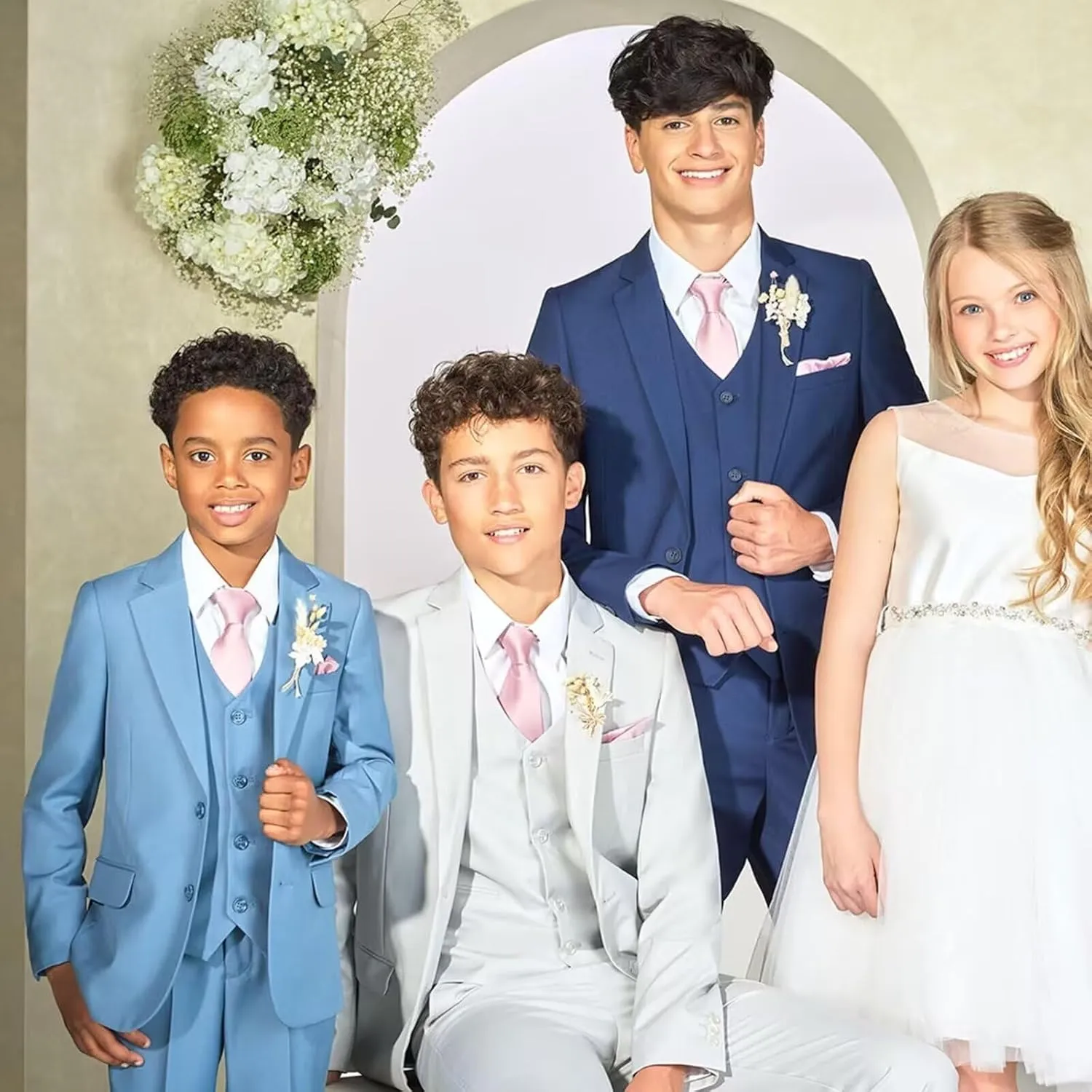 Boys Suits Tuxedo Slim Fit Suit for Kids Toddler 3 Piece Formal Wedding Outfit Jacket Vest Pants Set
