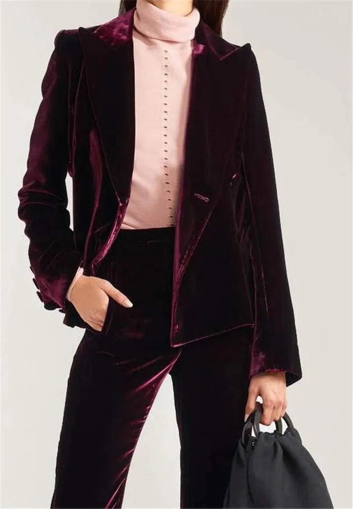 Burgundy Velvet Pantsuits for Women Formal Party Blazer Ladies Business Office Tuxedos Work Wear Suits