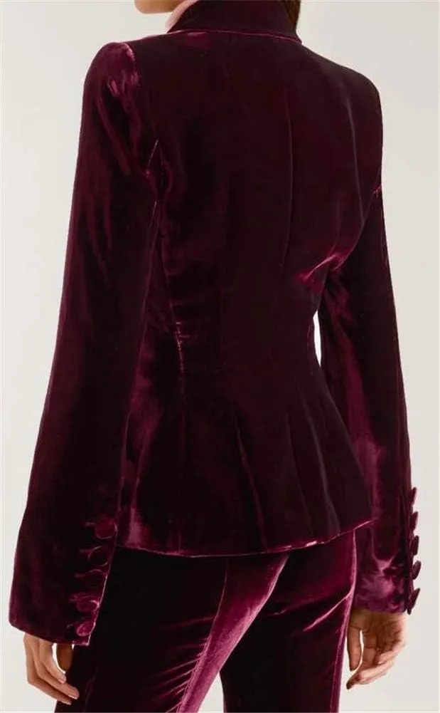 Burgundy Velvet Pantsuits for Women Formal Party Blazer Ladies Business Office Tuxedos Work Wear Suits