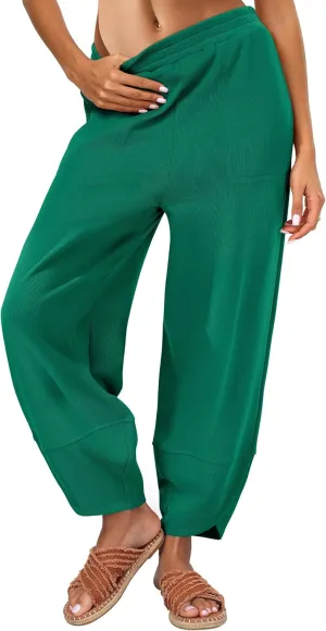 Caracilia Women Wide Leg Pants Casual Elastic Waist Loose Baggy Harem Comfy Beach Lounge Sweatpants with Pockets
