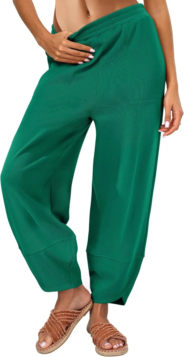 Caracilia Women Wide Leg Pants Casual Elastic Waist Loose Baggy Harem Comfy Beach Lounge Sweatpants with Pockets