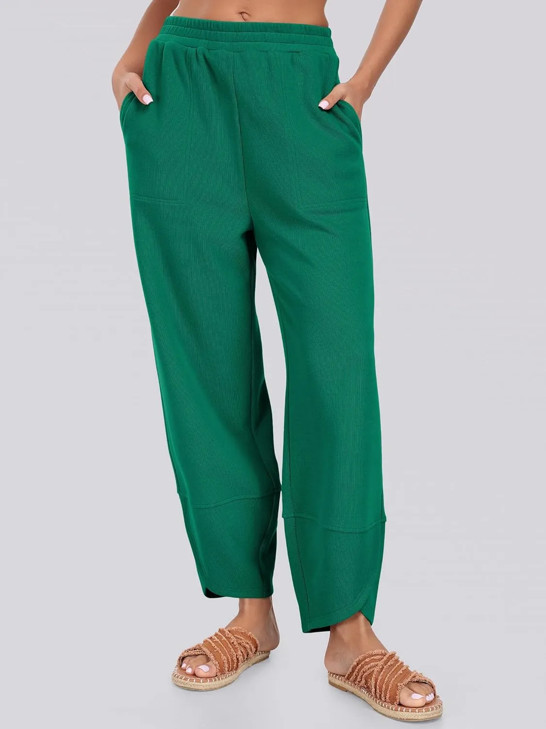 Caracilia Women Wide Leg Pants Casual Elastic Waist Loose Baggy Harem Comfy Beach Lounge Sweatpants with Pockets