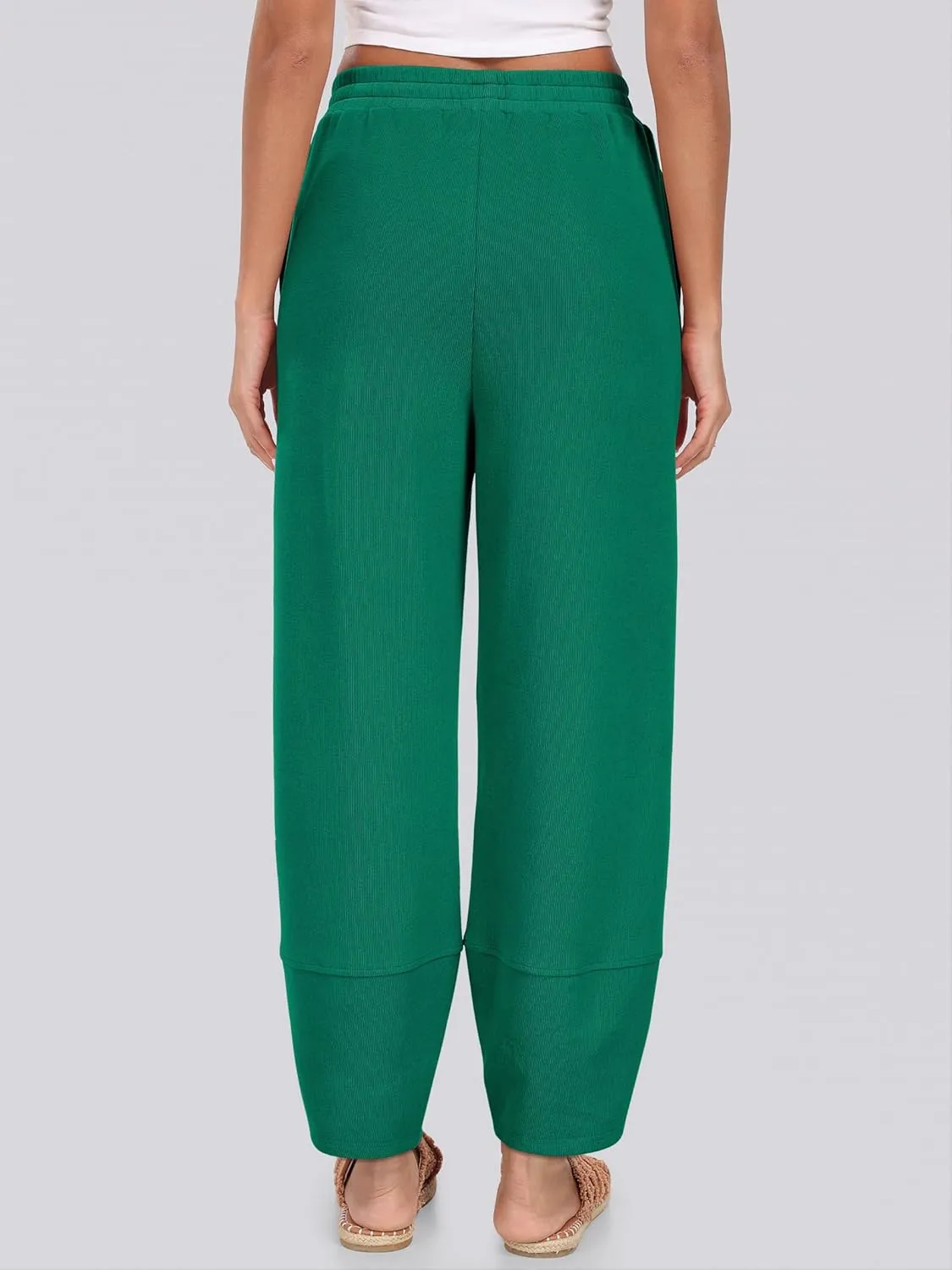 Caracilia Women Wide Leg Pants Casual Elastic Waist Loose Baggy Harem Comfy Beach Lounge Sweatpants with Pockets
