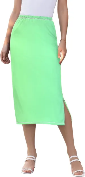 CHIFIGNO Womens Skirt Midi Length Modest Casual Skirt Pull on Midi Skirt for Cocktail Party Wedding