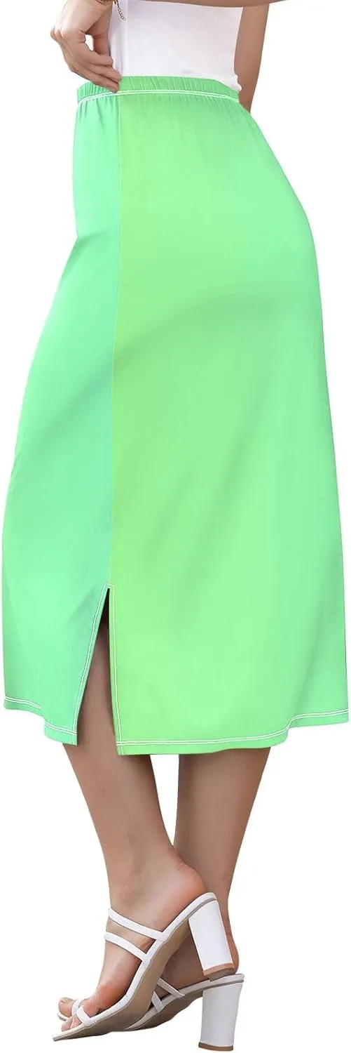 CHIFIGNO Womens Skirt Midi Length Modest Casual Skirt Pull on Midi Skirt for Cocktail Party Wedding