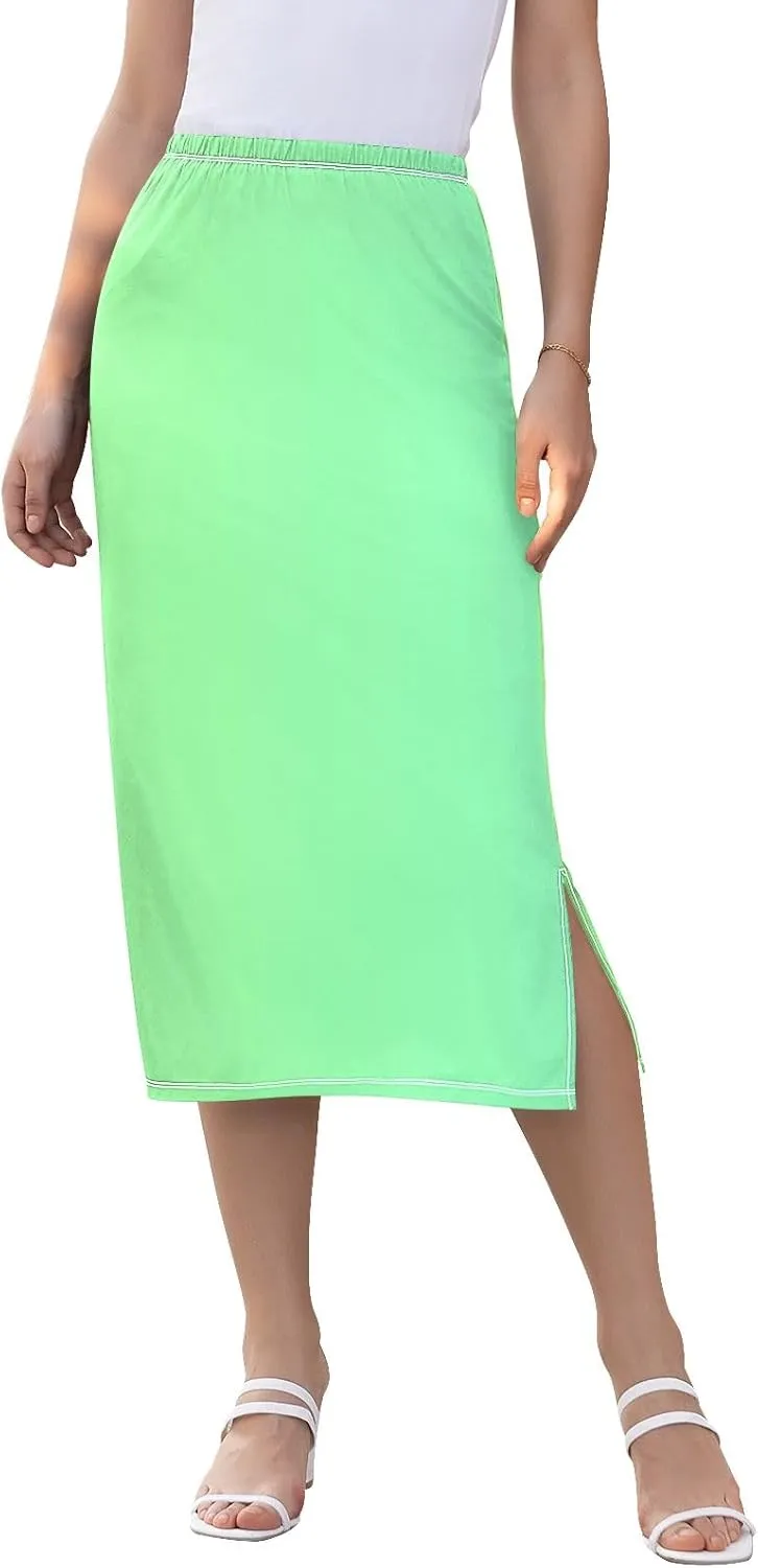 CHIFIGNO Womens Skirt Midi Length Modest Casual Skirt Pull on Midi Skirt for Cocktail Party Wedding