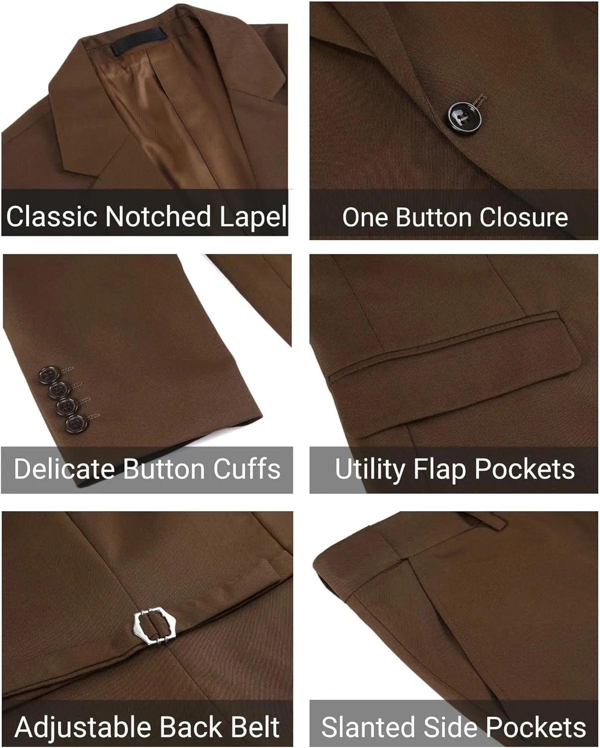 Cloudstyle Mens 3-Piece Suit Notched Lapel One Button Slim Fit Formal Jacket Vest Pants Set