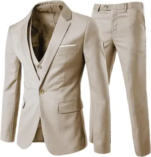 Cloudstyle Mens 3-Piece Suit Notched Lapel One Button Slim Fit Formal Jacket Vest Pants Set