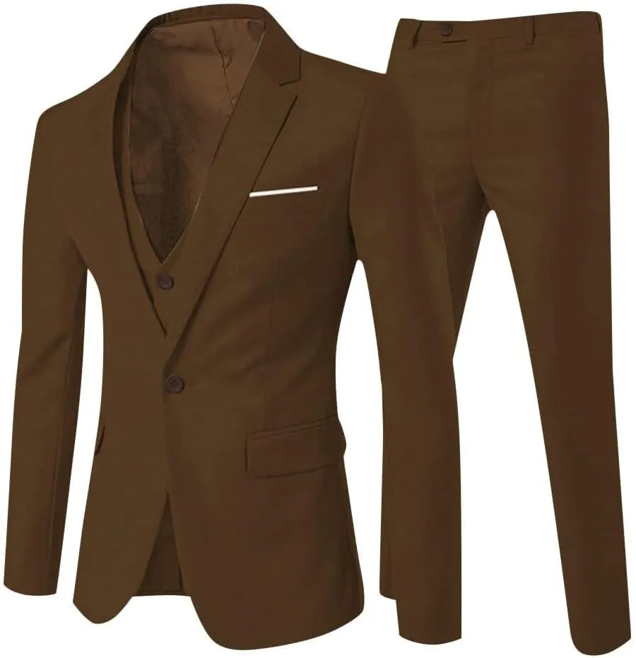 Cloudstyle Mens 3-Piece Suit Notched Lapel One Button Slim Fit Formal Jacket Vest Pants Set