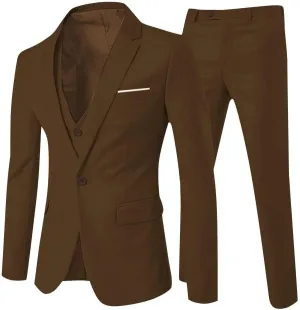 Cloudstyle Mens 3-Piece Suit Notched Lapel One Button Slim Fit Formal Jacket Vest Pants Set