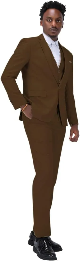 Cloudstyle Mens 3-Piece Suit Notched Lapel One Button Slim Fit Formal Jacket Vest Pants Set