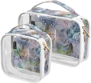 Colorful Pattern 2 Pack Clear Toiletry Bag Women Men, Portable Waterproof Clear Pouch, Cosmetic Bag with Double Zippers Large Opening Traveling with Handle for Bathroom Traveling Vacation Organizing