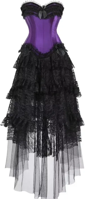 Corset Dress with Long Skirt Lace 2 PCS Women Plus Size Vintage Costume Renissance