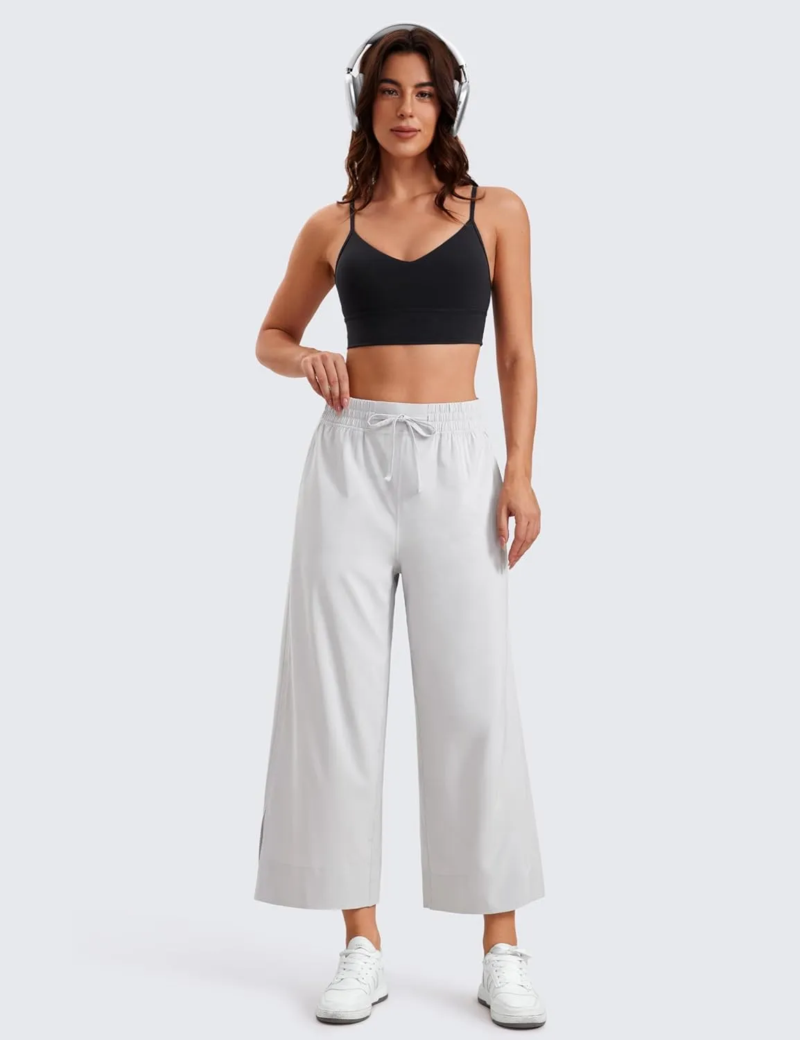 CRZ YOGA Lightweight Wide Leg Cropped Pants for Women 25" High Waisted Loose Casual Lounge Travel Work Sweatpants Summer