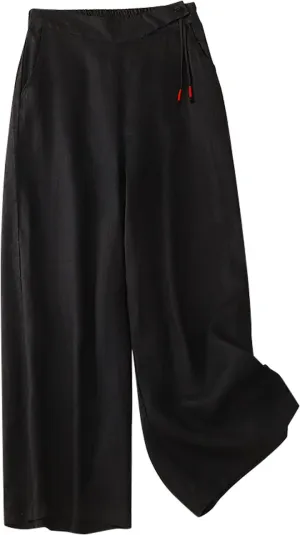 DASAYO Linen Pants for Women Trendy Elastic Waist Casual Cropped Palazzo Pants Laides Summer Beach Flowy Wide Leg Trousers