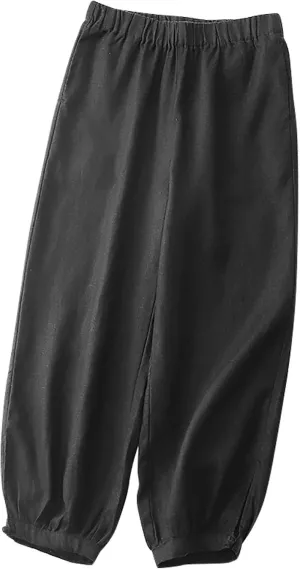 DASAYO Linen Pants Women Elastic Waist Baggy Casual Trousers Loose Fit Herem Pants with Pockets Ladies Summer Outfits Fashion