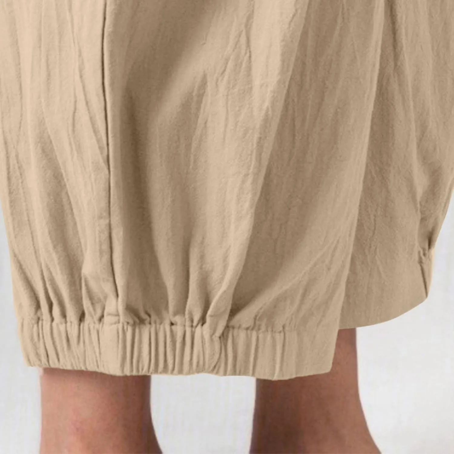 DASAYO Women's Linen Pants Summer Elastic Wasit Ankle Length Casual Pants Ladies Loose Fit Lightweight Trousers with Pockets