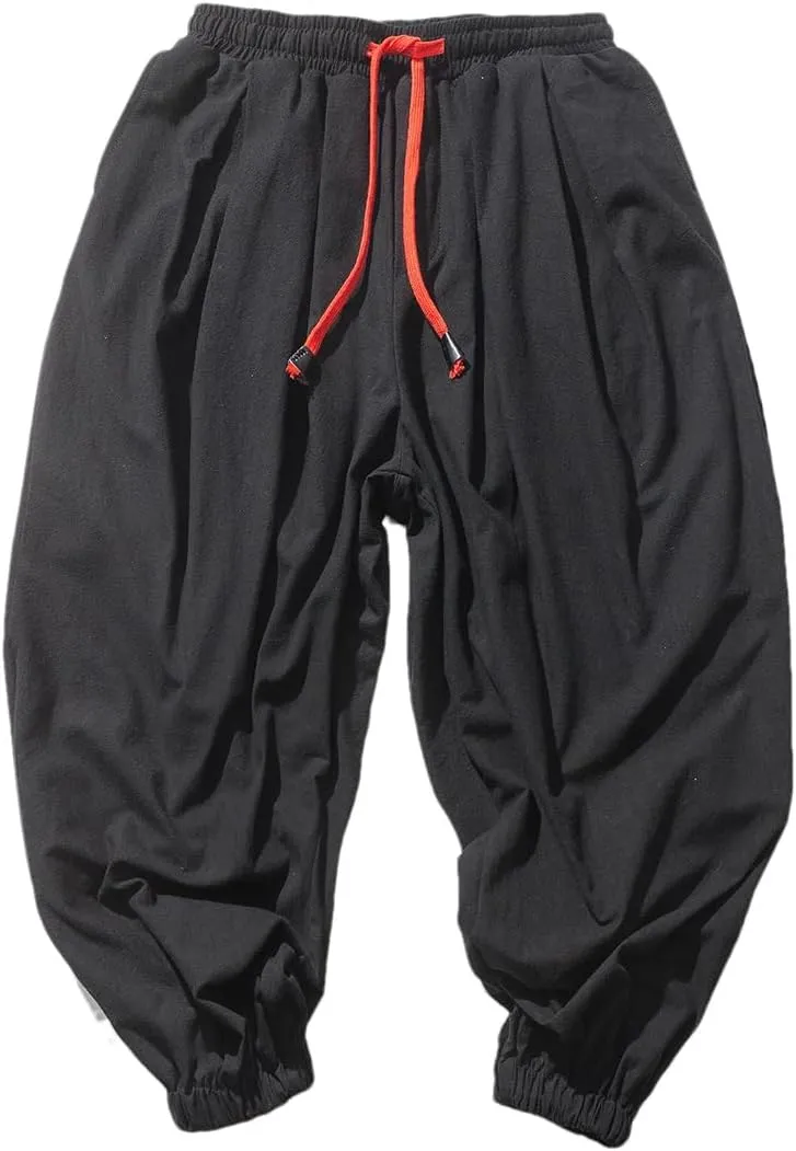 Dcvmvmn Oversized Men Harem Pants Loose Chinese Style Cotton and Linen Sweatpants Joggers Casual Trousers Black