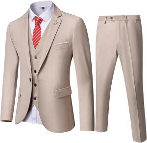 EastSide Men's Slim Fit 3 Pieces Suit, One Button Blazer Set, Jacket Vest & Pants