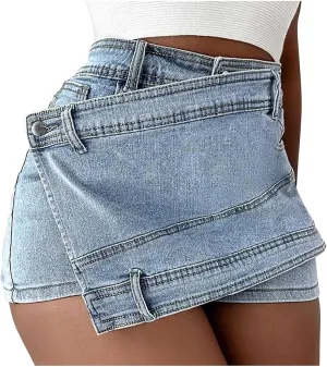 Fashion Denim Skirt for Women Irregular High Waisted Jean Skirt Teen Girls Slim Fit Y2K Cute Streetwear Mini Skirts